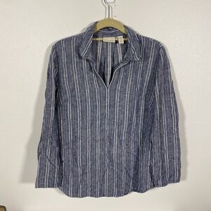 Chico WOMENS Tunic Size‎ 2 L/S Linen Blue Strip B2